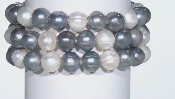 Dark Multi-Color Cultured Freshwater Pearl Stretch Bracelet Set of 3