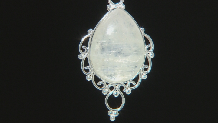 White Rainbow Moonstone Sterling Silver Pendant With 18" Cable Chain Video Thumbnail