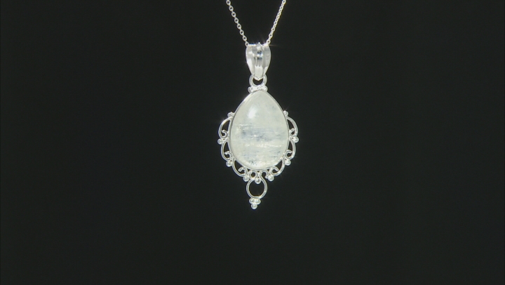 White Rainbow Moonstone Sterling Silver Pendant With 18" Cable Chain Video Thumbnail