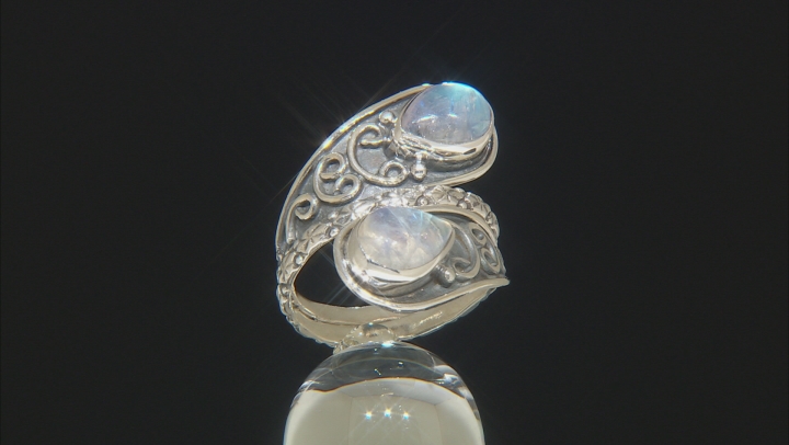 Rainbow Moonstone Sterling Silver Bypass Ring 9x6mm Video Thumbnail