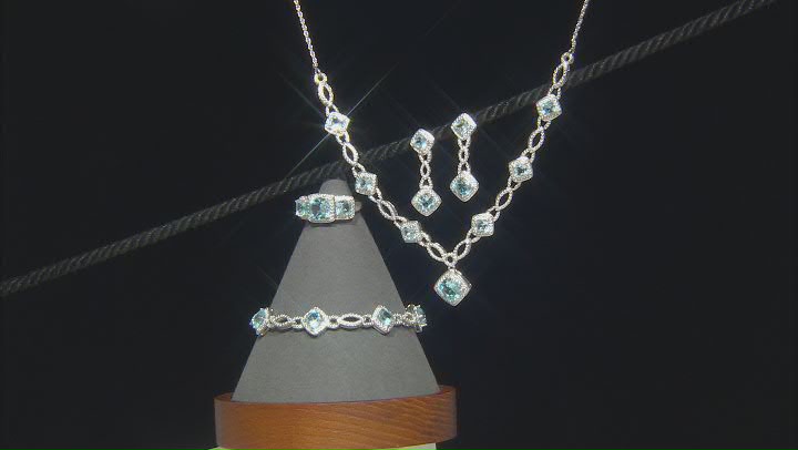 Blue Topaz Rhodium Over Brass Jewelry Set 5.01ctw Video Thumbnail