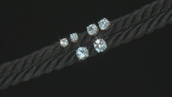 Sky Blue Topaz Rhodium Over Silver 3 Pairs Stud Earrings Set 1.30ctw
