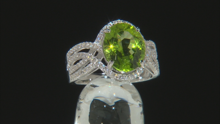 Green Peridot Rhodium Over Sterling Silver Ring 5.07ctw Video Thumbnail