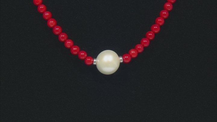 Red Coral Bead Rhodium Over Silver Necklace Video Thumbnail