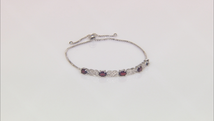 Red Garnet Rhodium Over Sterling Silver Sliding Adjustable Bracelet 3.00ctw Video Thumbnail