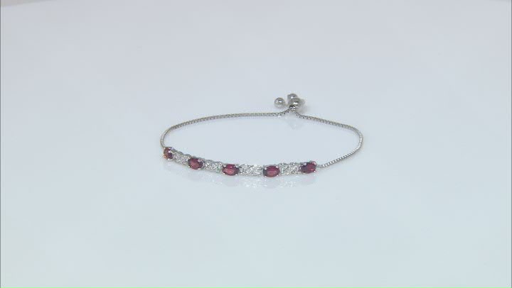 Red Garnet Rhodium Over Sterling Silver Sliding Adjustable Bracelet 3.00ctw Video Thumbnail