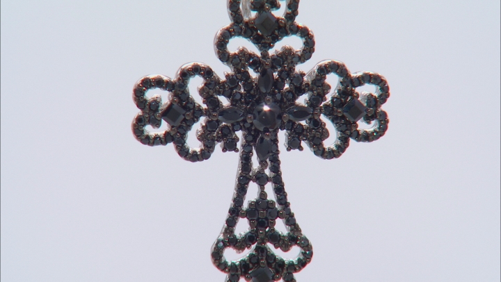 Black Spinel Rhodium Over Silver Cross Pendant With Chain 1.62ctw Video Thumbnail