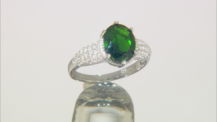 Green Chrome Diopside Rhodium Over Sterling Silver Ring 3.21ctw Video Thumbnail