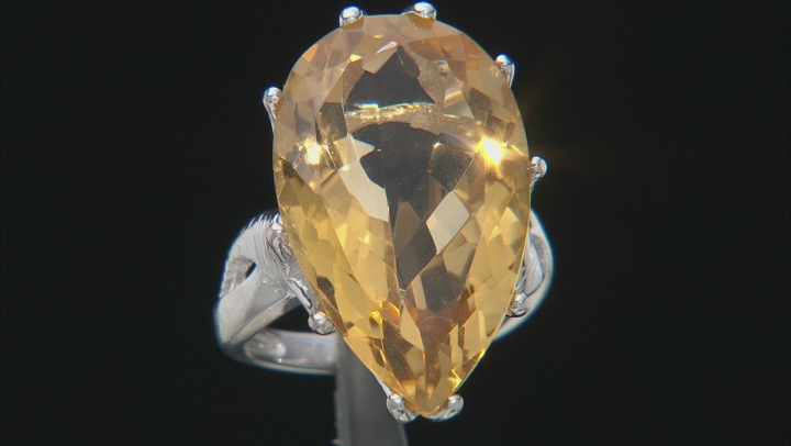 Yellow Citrine Rhodium Over Sterling Silver Ring 20.00ct Video Thumbnail