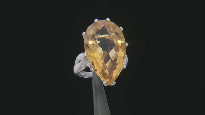 Yellow Citrine Rhodium Over Sterling Silver Ring 20.00ct Video Thumbnail