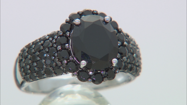 Black Spinel Rhodium Over Silver Ring 4.50ctw Video Thumbnail