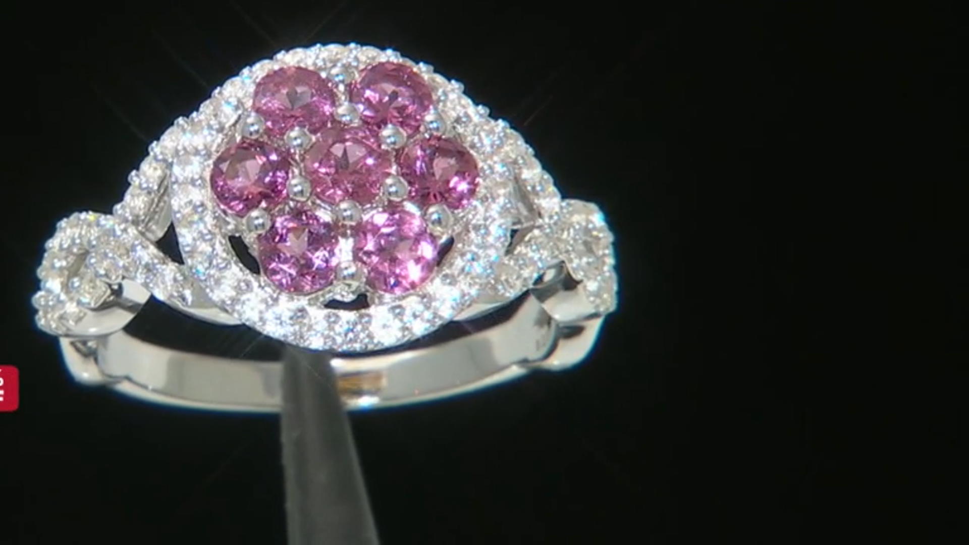 Pink Blush Color Garnet Rhodium Over Sterling Silver Cluster Ring 