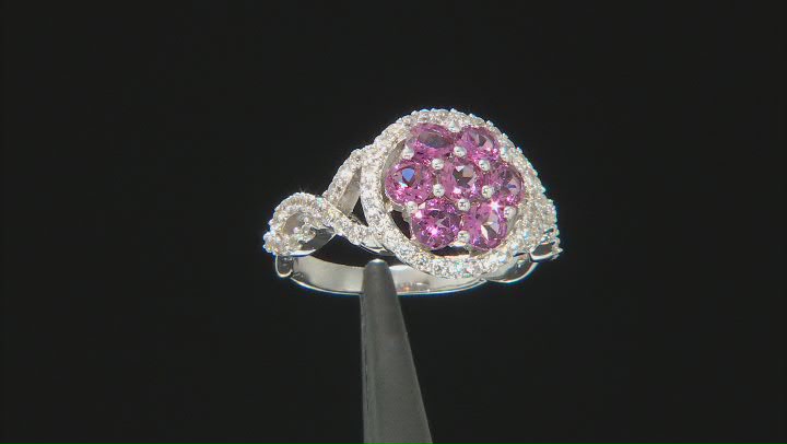 Pink Blush Color Garnet Rhodium Over Sterling Silver Cluster Ring 2.15ctw Video Thumbnail