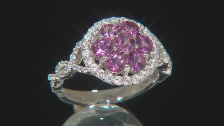 Pink Blush Color Garnet Rhodium Over Sterling Silver Cluster Ring 2.15ctw Video Thumbnail