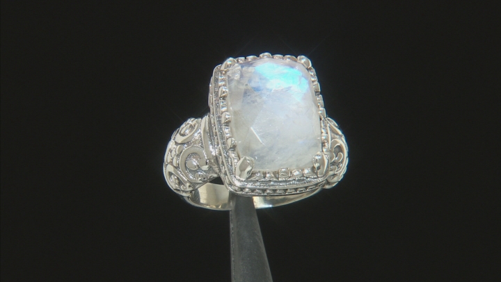 Rainbow Moonstone Sterling Silver Solitaire Ring Video Thumbnail