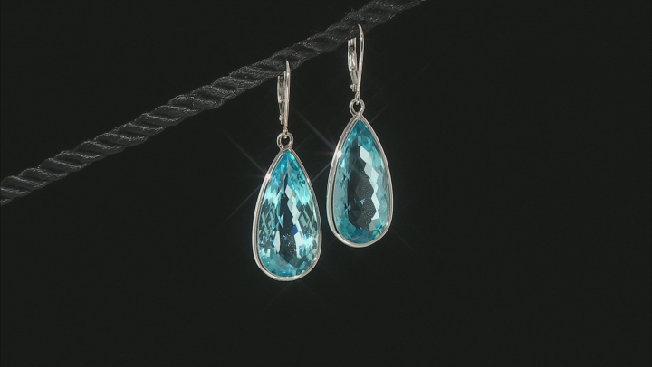 Sky Blue Topaz Rhodium Over Silver Dangle Earrings 34.00ctw Video Thumbnail