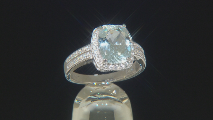 Aquamarine Rhodium Over Sterling Silver Ring 3.07ctw Video Thumbnail