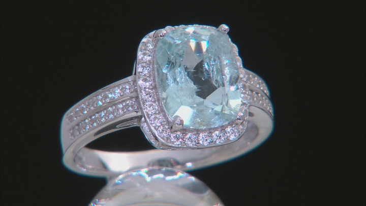 Aquamarine Rhodium Over Sterling Silver Ring 3.07ctw Video Thumbnail