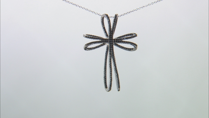 Black Spinel Rhodium Over Sterling Silver Cross Pendant With Chain 1.79ctw Video Thumbnail