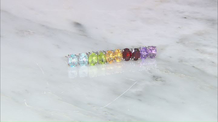 Multi-Gemstone Rhodium Over Silver Set of 5 Stud Earrings 9.00ctw Video Thumbnail