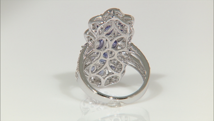 Blue Tanzanite Rhodium Over Sterling Silver Cocktail Ring 4.26ctw Video Thumbnail