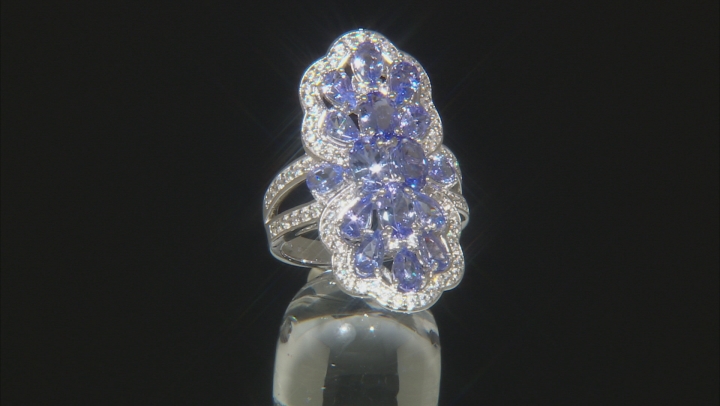 Blue Tanzanite Rhodium Over Sterling Silver Cocktail Ring 4.26ctw Video Thumbnail