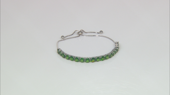 Green Chrome Diopside Rhodium Over Sterling Silver Bolo Bracelet 10.70ctw Video Thumbnail