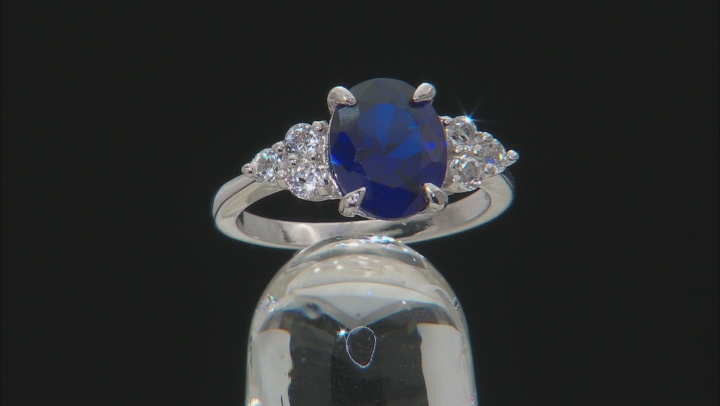 Blue Lab Created Spinel Rhodium Over Sterling Silver Ring 2.89ctw Video Thumbnail