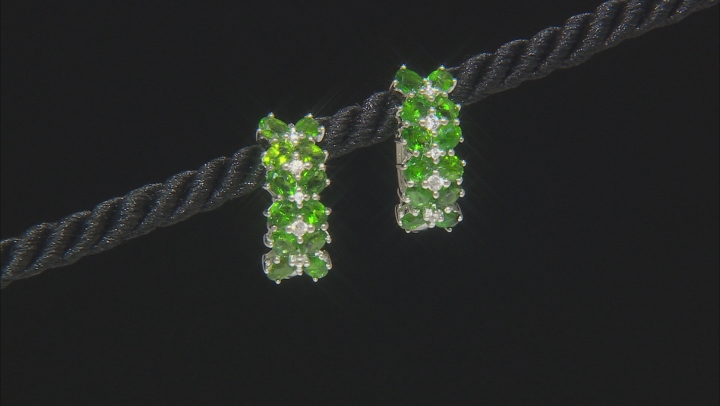 Green Chrome Diopside Rhodium Over Sterling Silver Hoop Earrings 4.02ctw Video Thumbnail