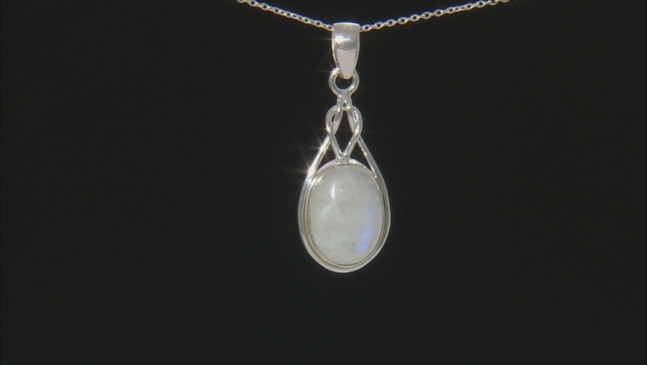 White Rainbow Moonstone Sterling Silver Solitaire Pendant With Chain Video Thumbnail