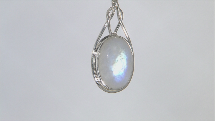 White Rainbow Moonstone Sterling Silver Solitaire Pendant With Chain Video Thumbnail