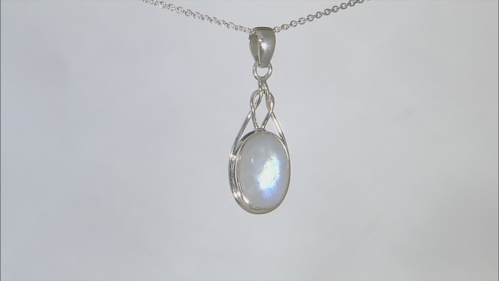 White Rainbow Moonstone Sterling Silver Solitaire Pendant With Chain Video Thumbnail