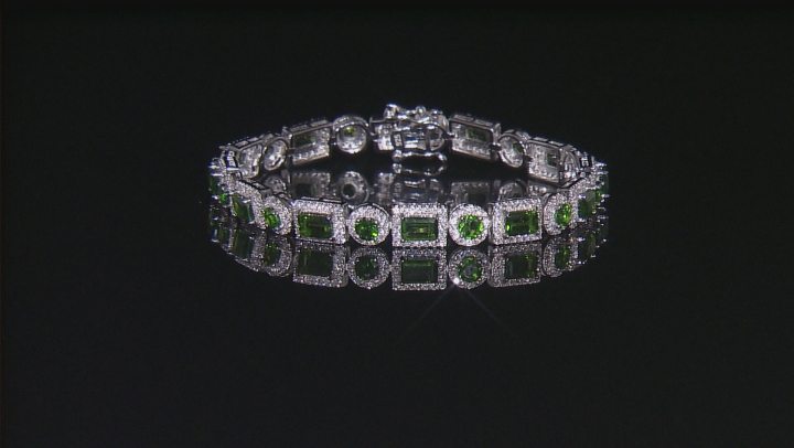 Green Chrome Diopside Rhodium Over Sterling Silver Bracelet 12.34ctw Video Thumbnail