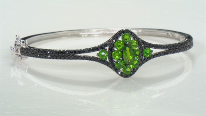 Green chrome diopside sterling silver bangle bracelet 4.81ctw Video Thumbnail