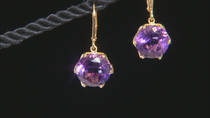 Purple Brazilian amethyst 18K yellow gold over sterling silver dangle earrings 10.00ctw Video Thumbnail