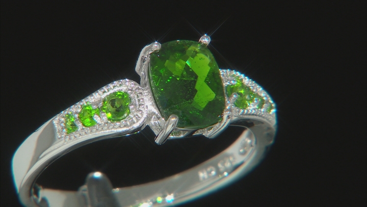 Green chrome diopside rhodium over sterling silver ring 1.51ctw Video Thumbnail
