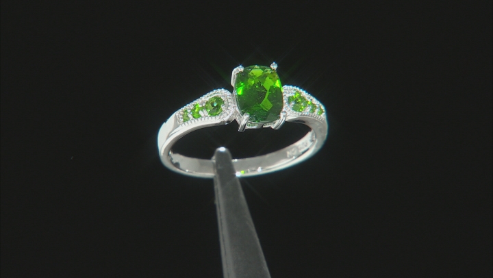 Green chrome diopside rhodium over sterling silver ring 1.51ctw Video Thumbnail