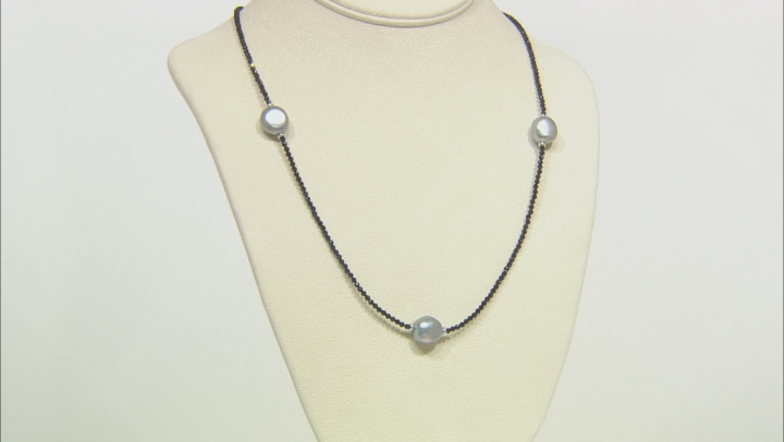 Black spinel rhodium over sterling silver station necklace Video Thumbnail