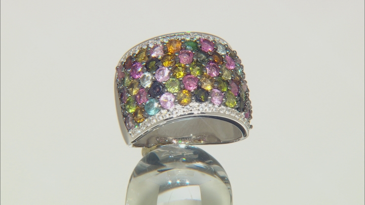 Multi Tourmaline Rhodium Over Sterling Silver Ring 4.60ctw Video Thumbnail