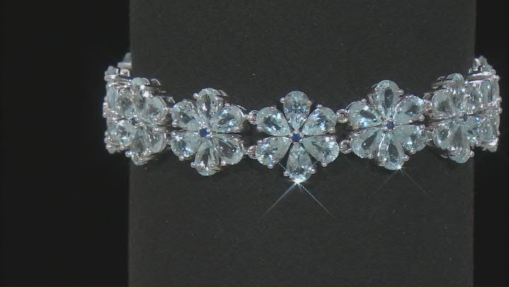 Blue Aquamarine Rhodium Over Sterling Silver Floral Bracelet 27.17ctw Video Thumbnail