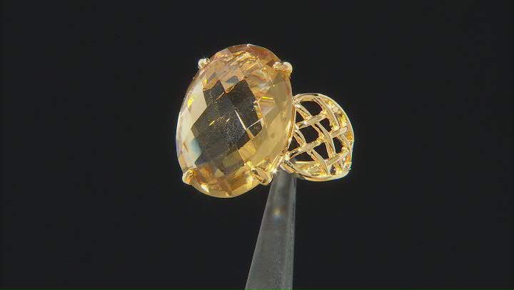 Yellow Brazilian Citrine 18K Yellow Gold Over Sterling Silver Ring 15.00ct Video Thumbnail