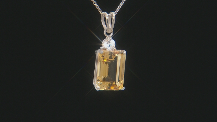 Yellow Brazilian Citrine Rhodium Over Sterling Silver Pendant With Chain 7.35ctw Video Thumbnail