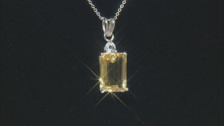 Yellow Brazilian Citrine Rhodium Over Sterling Silver Pendant With Chain 7.35ctw Video Thumbnail