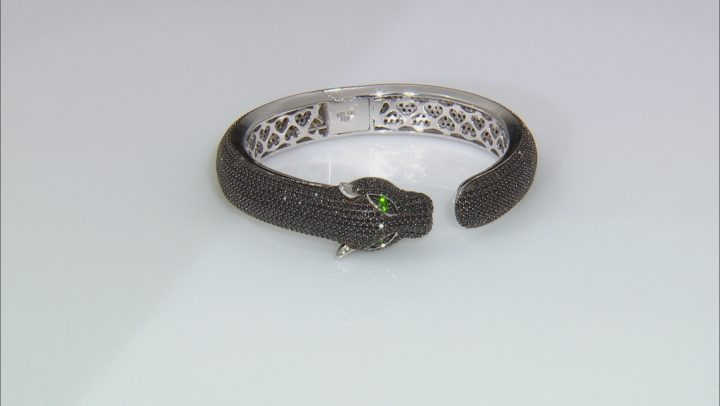 Black Spinel Rhodium Over Sterling Silver Panther Bangle Bracelet 14.39ctw Video Thumbnail