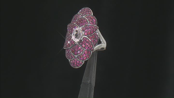 Pink Kunzite Rhodium Over Sterling Silver Ring 5.34ctw Video Thumbnail