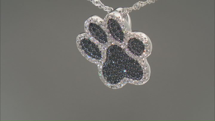Black Spinel Rhodium Over Sterling Silver Paw Pendant with Chain 1.16ctw Video Thumbnail