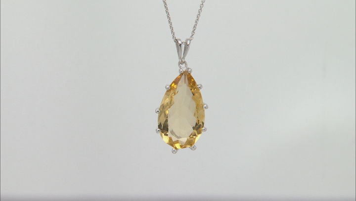 Yellow Brazilian Citrine Rhodium Over Sterling Silver Solitaire Pendant With Chain 20.00ct Video Thumbnail