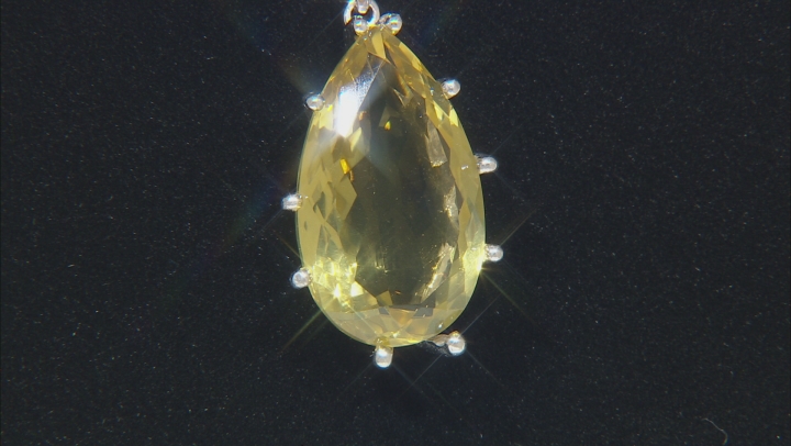 Yellow Brazilian Citrine Rhodium Over Sterling Silver Solitaire Pendant With Chain 20.00ct Video Thumbnail