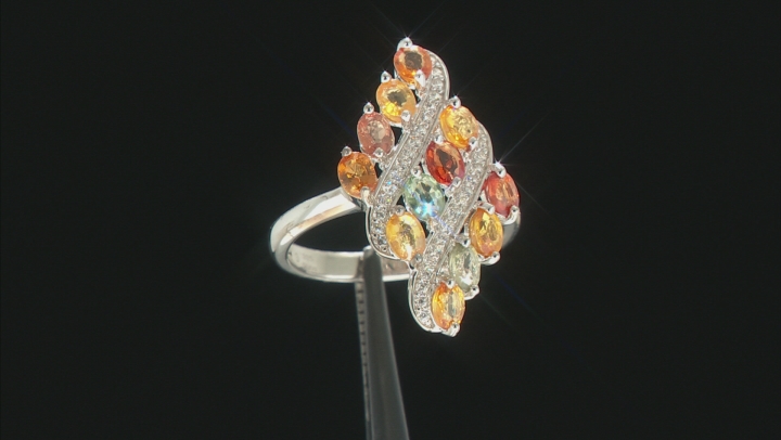 Multi Sapphire Rhodium Over Sterling Silver Ring 3.10ctw Video Thumbnail