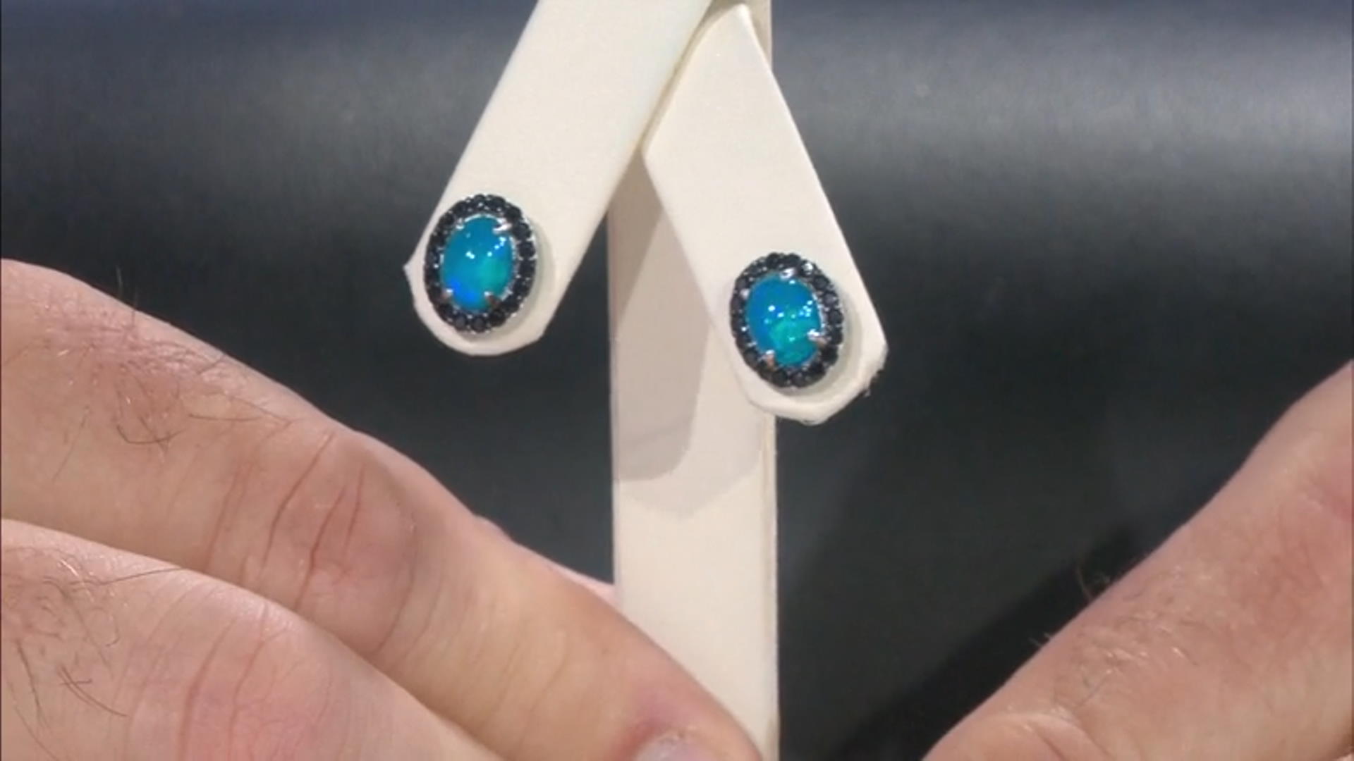 Paraiba Blue Color Opal Rhodium Over Sterling Silver Earrings 2.00ctw Video Thumbnail